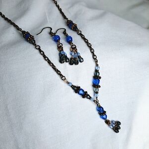 Elegant Blue and Smokey Black Beaded Jewelry Set